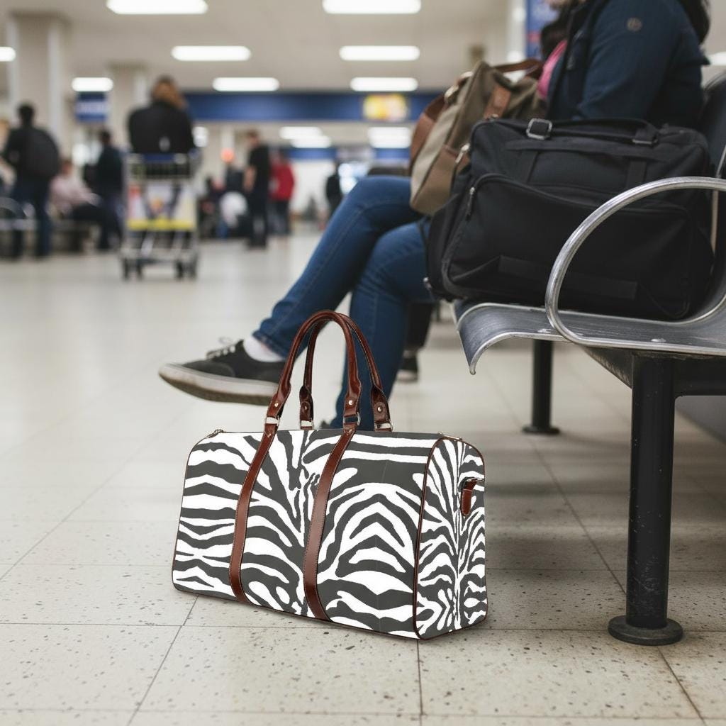 Black White Zebra Print Travel Bag – Waterproof Vegan Weekender Duffle