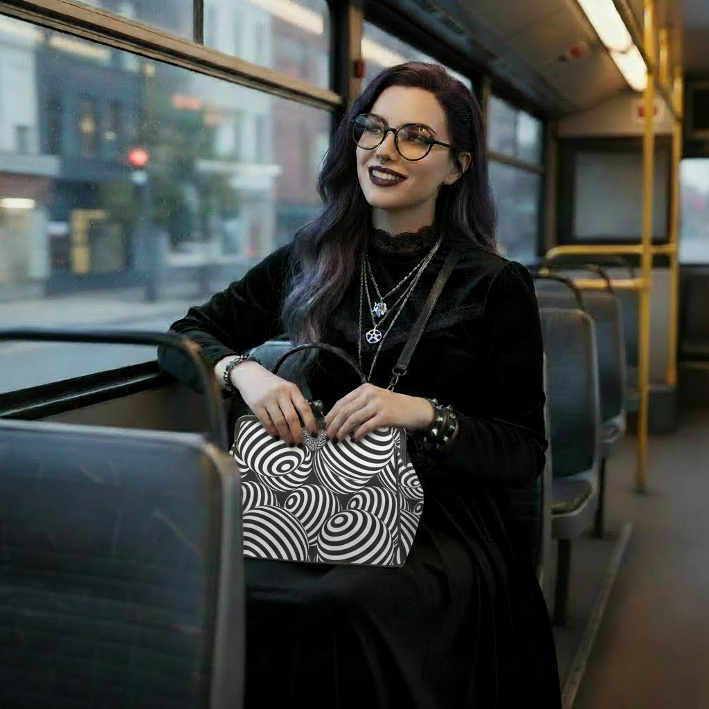 Black White Op-Art Kisslock Crossbody – Vintage 80s Monochrome Handbag