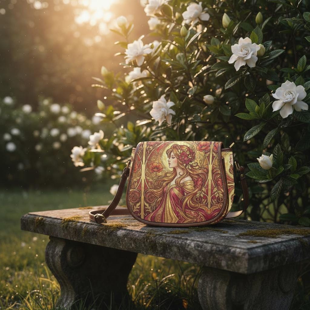Art Nouveau Floral Saddle Bag, Romantic Crossbody or Shoulder Handbag