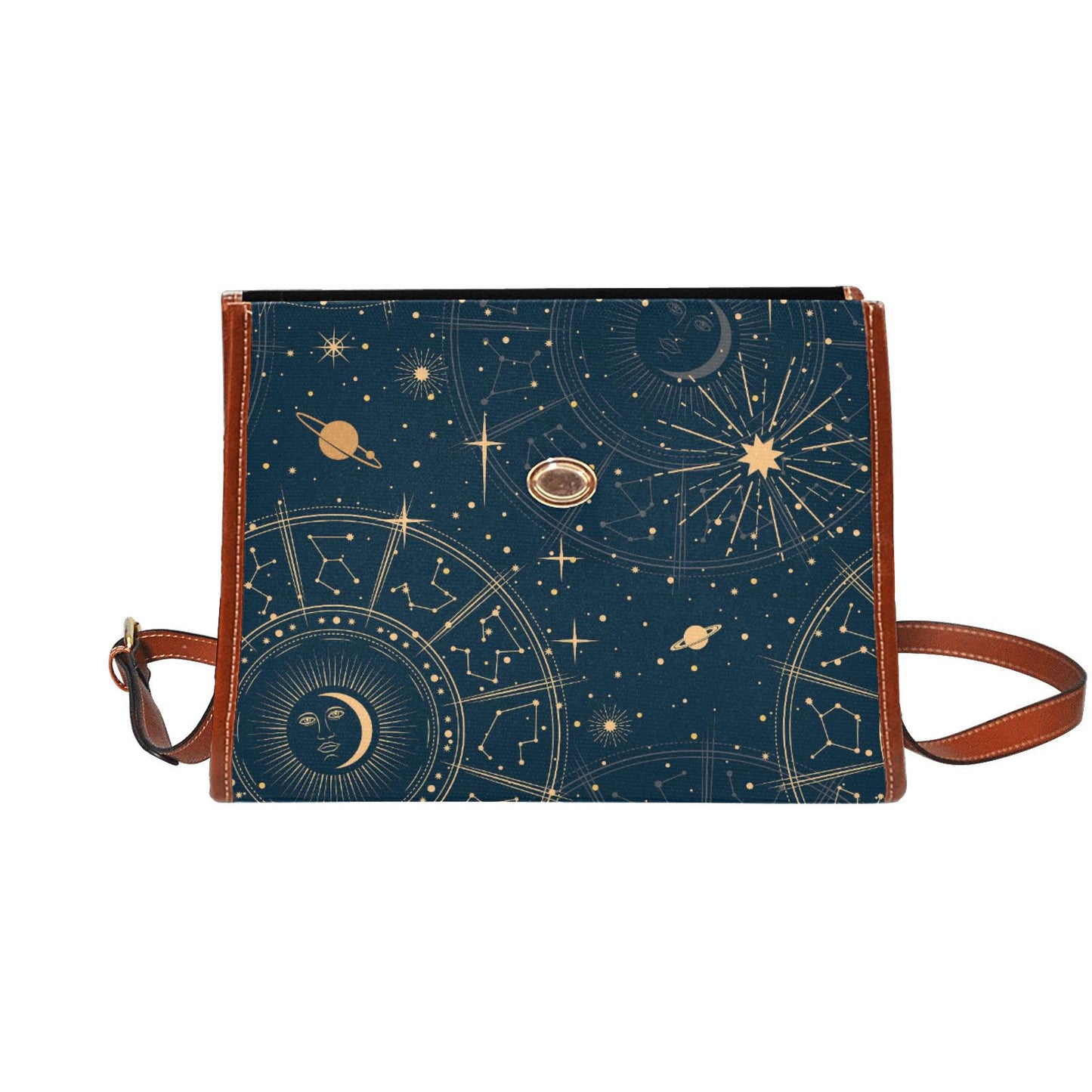 Sac bandoulière en toile astrologie lune étoiles – Style vintage céleste