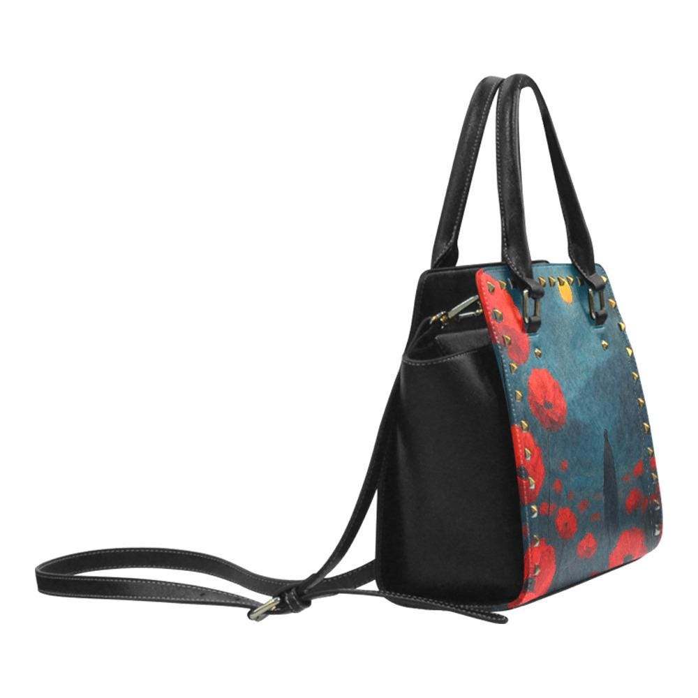 Moody Poppies Night Moon Rivet Shoulder Handbag – Vintage Style Purse