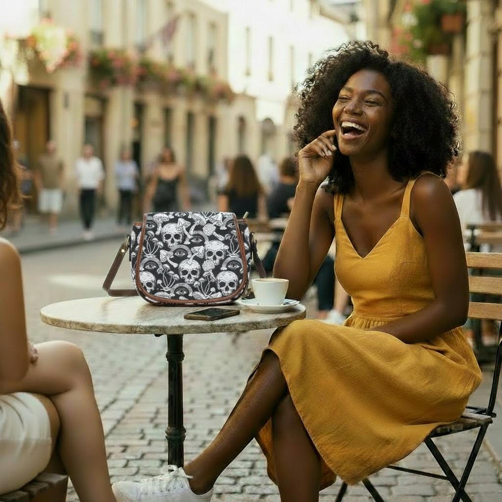 Extravagante schwarz-weiße Totenköpfe Umhängetasche – Große Gothic Alternative Schulterhandtasche