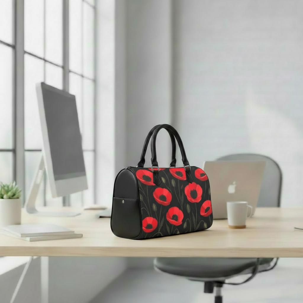 Black Red Poppies Barrel Handbag – Gothic Alternative Everyday Purse