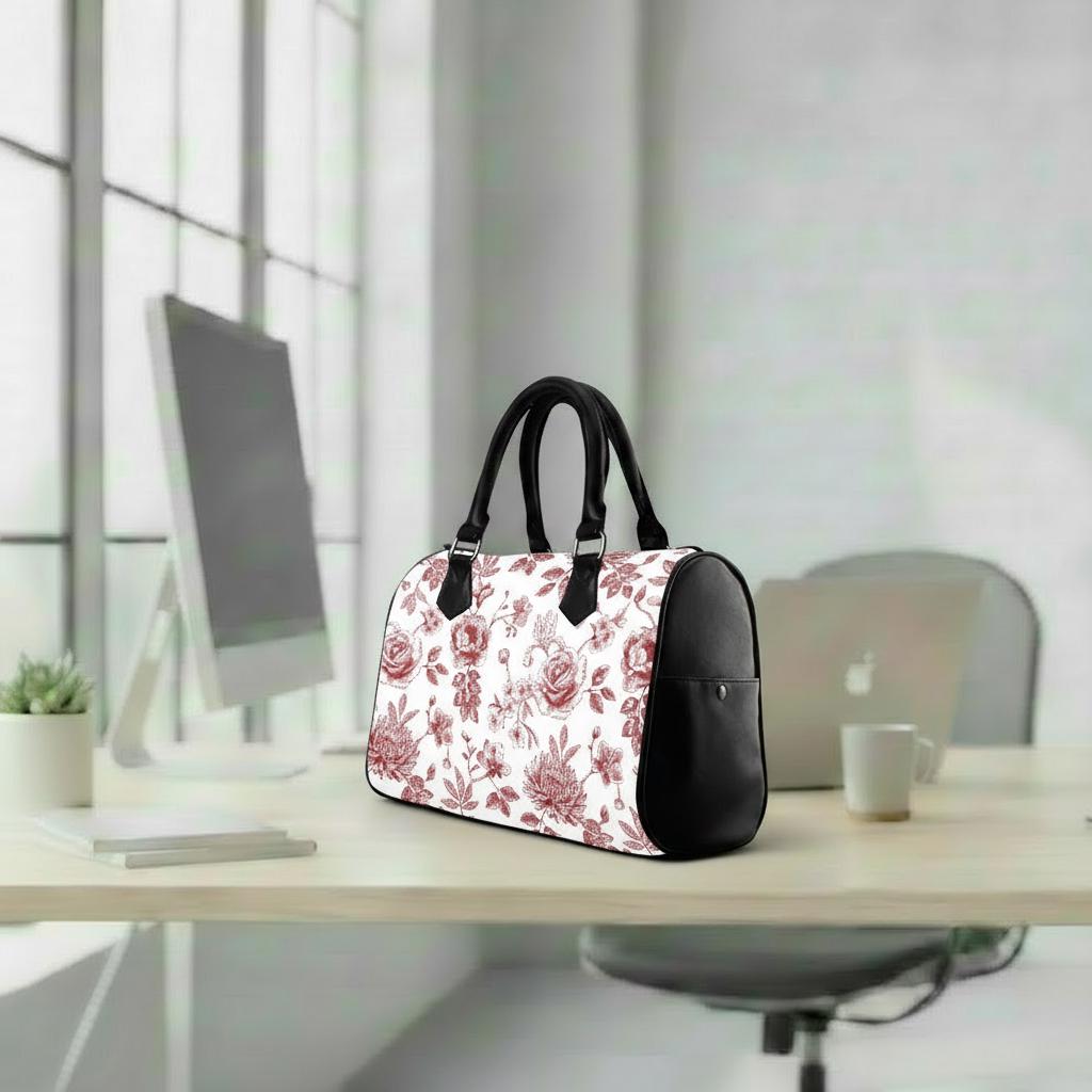 Toile de Jouy Barrel Handbag – Red White French Vintage Bag