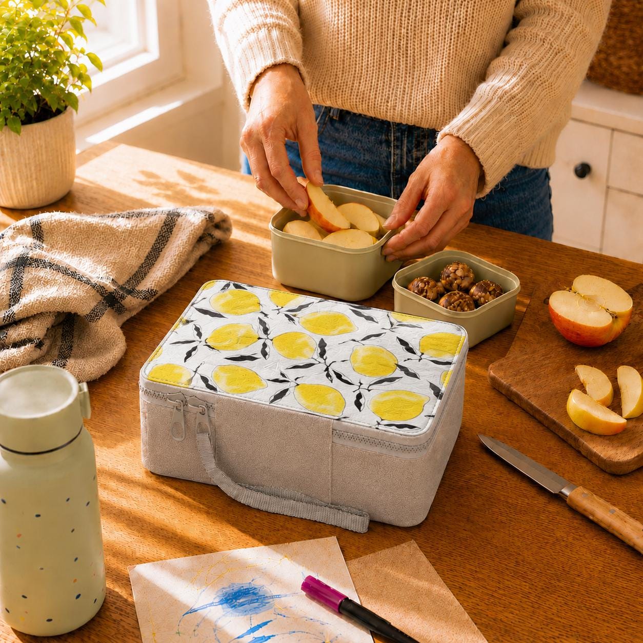 60s Retro Lemon Paper Lunch Box: Reusable Food Bag Sustainable Living