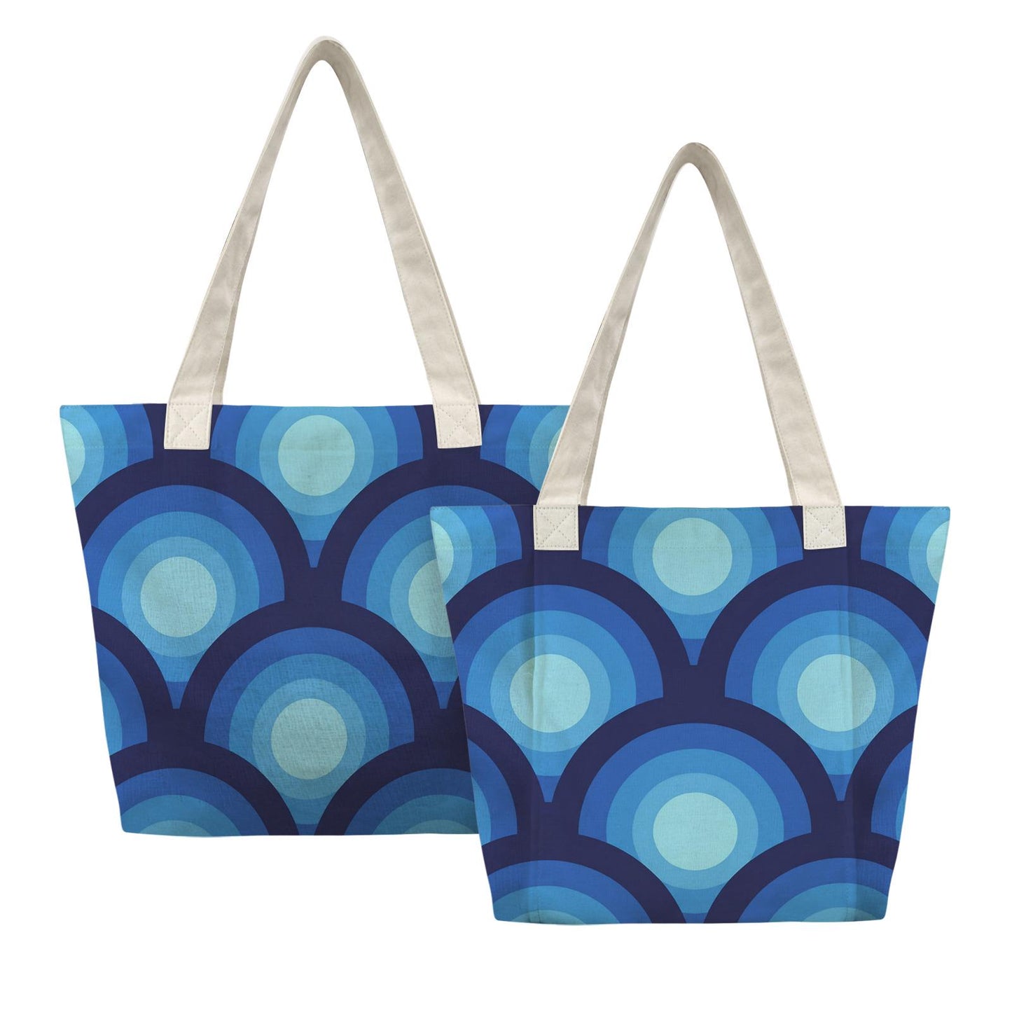 Blue Retro 70s Yoga Mat Tote with Mat Holder – Cotton Linen Gym & Pilates Bag