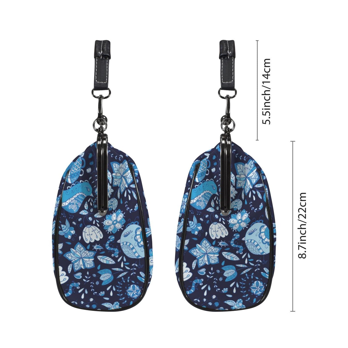 Blue Birds Flowers Folkloric Kisslock Crossbody Bag – Vintage Handbag with Adjustable Strap
