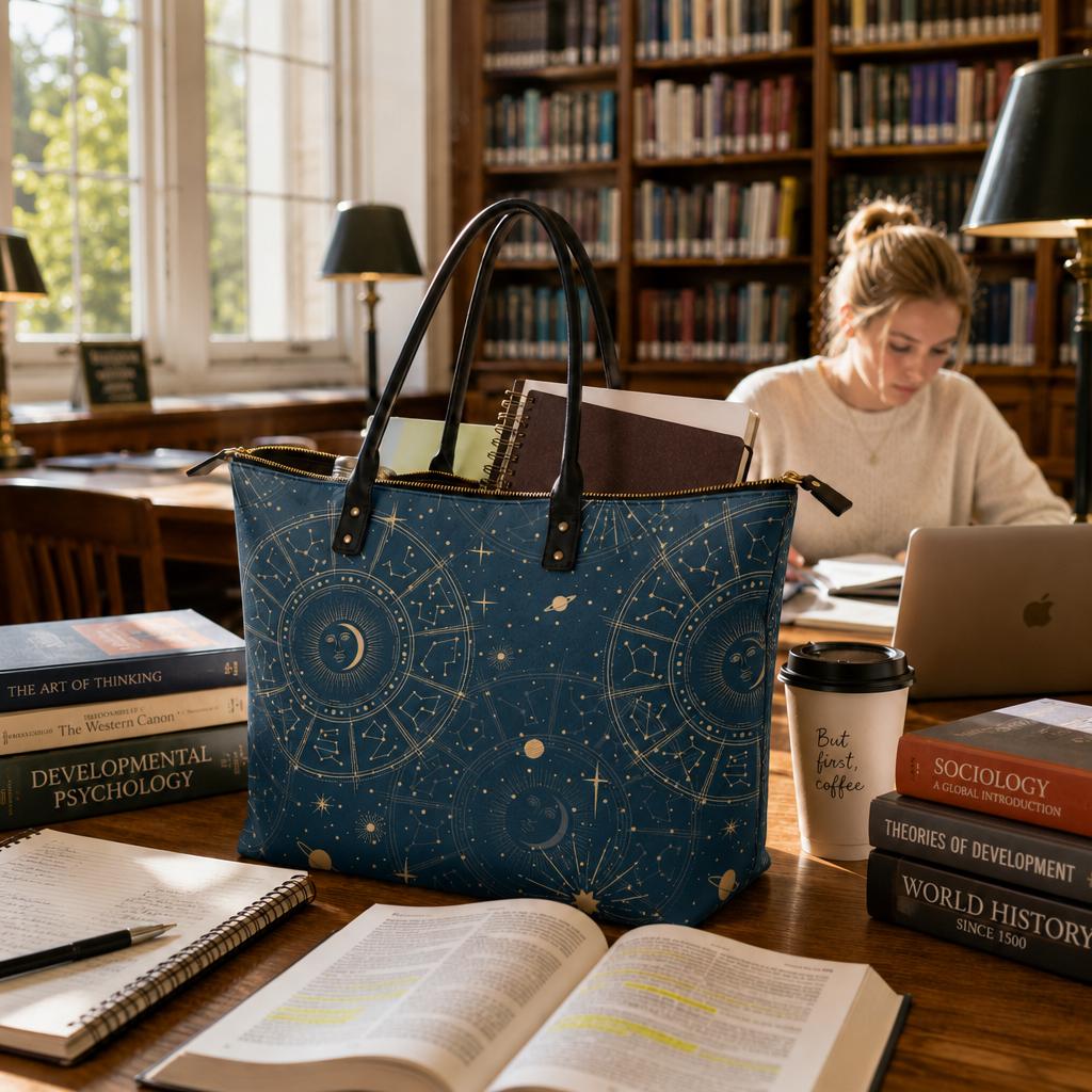 Astrology Moon Planets Roomy Tote Bag Shopper - Large Witchy Shoulder Handbag