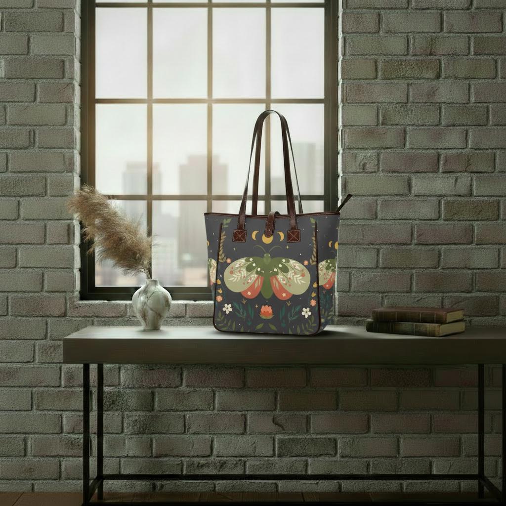 Moths & Moon Dark Academia Style Handbag – Classic Large Tote Bag