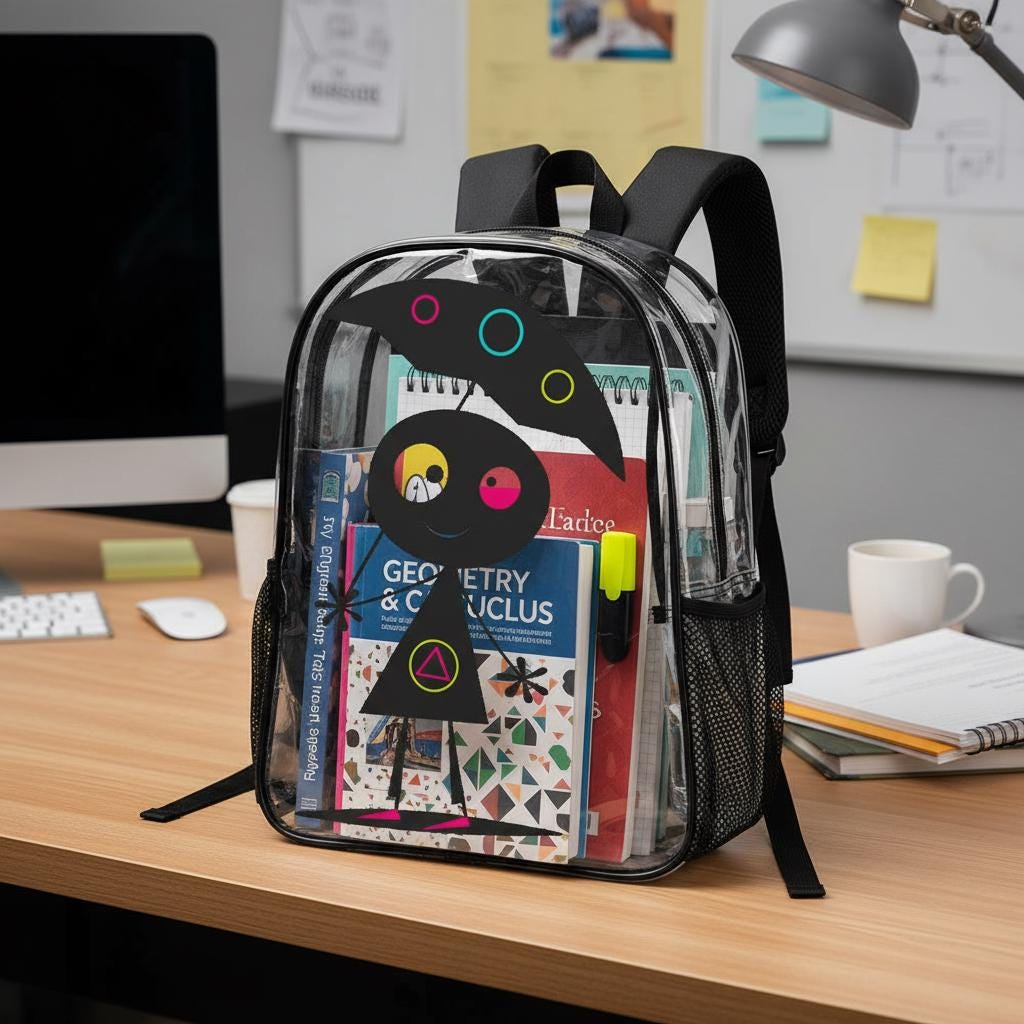 Clear PVC Backpack, Monster Graphic, Travel Work School Bag