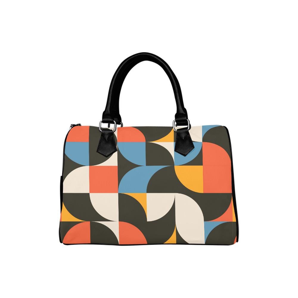 Retro 60s Geometric Print Barrel Handbag – Midcentury Mod Everyday Purse