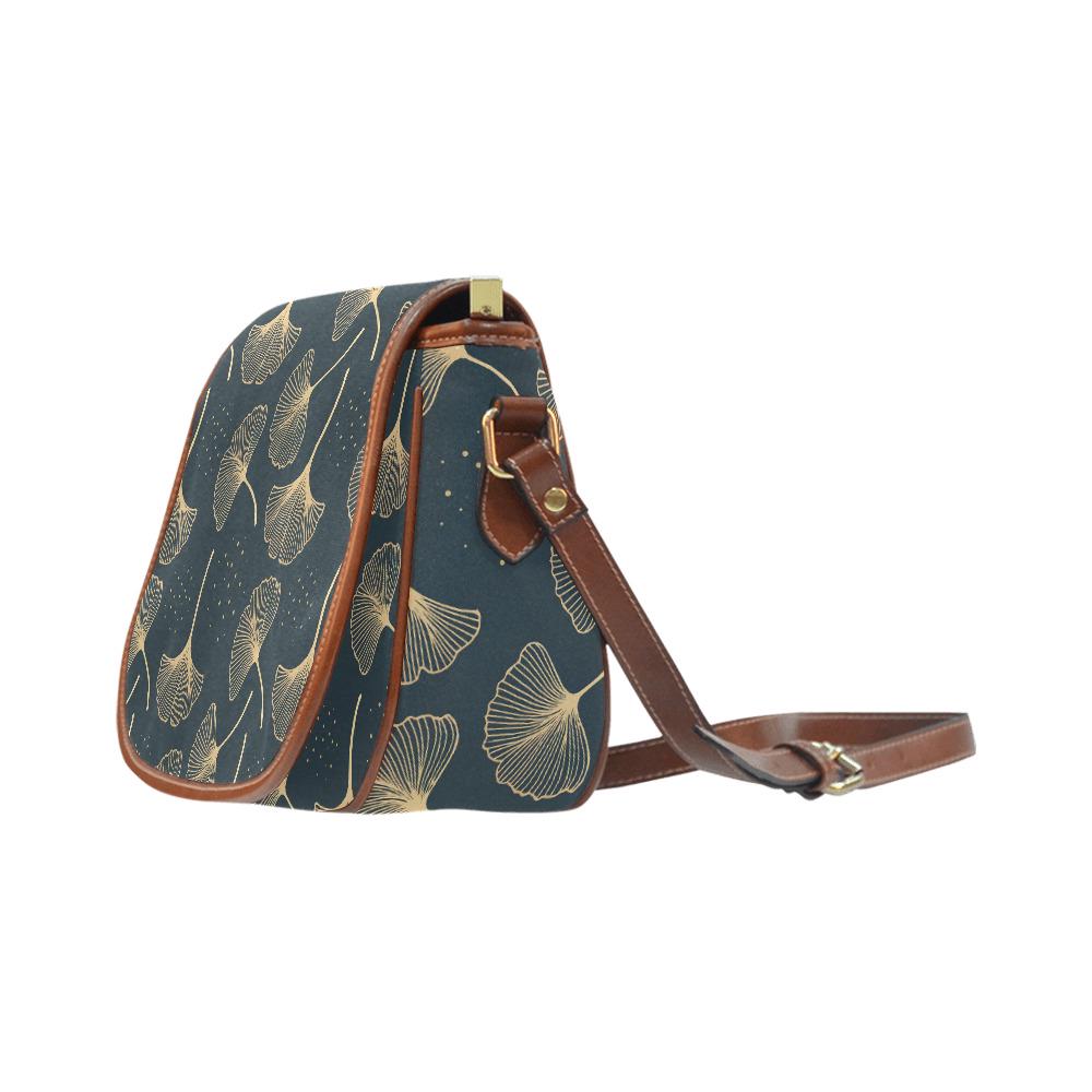 Black Gold Ginkgo Leaf Vintage Saddle Bag – Dark Academia Botanical Handbag