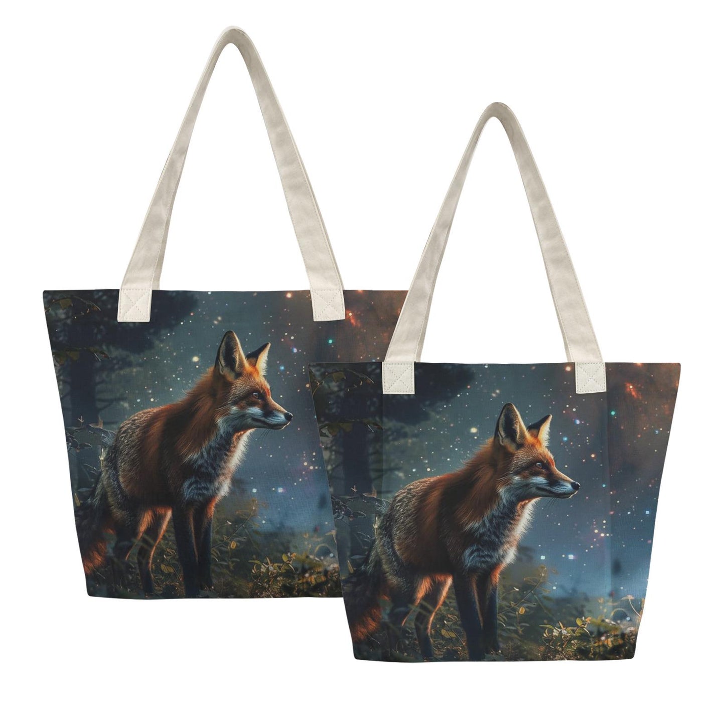 Enchanted Forest Fox Yoga Tote Bag with Mat Holder – Dark Academia Cotton Linen Tote