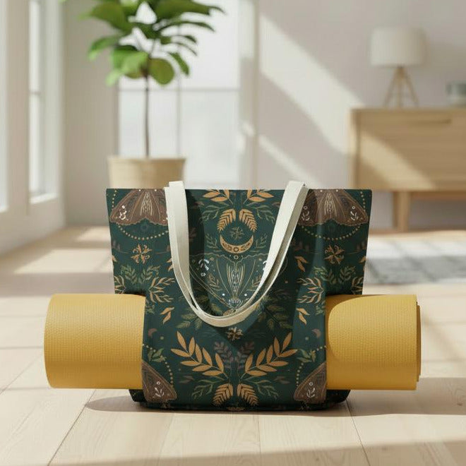 Nordic Retro Folkloric Yoga Tote Bag – Mat Holder Cotton Linen Tote