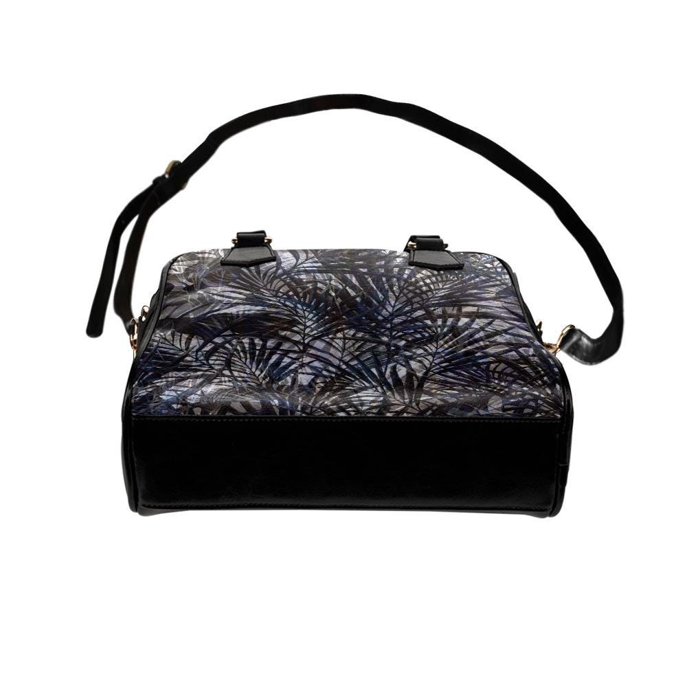 Black Gray Foliage Gothic Shoulder Handbag – Dark Academia Floral Handbag