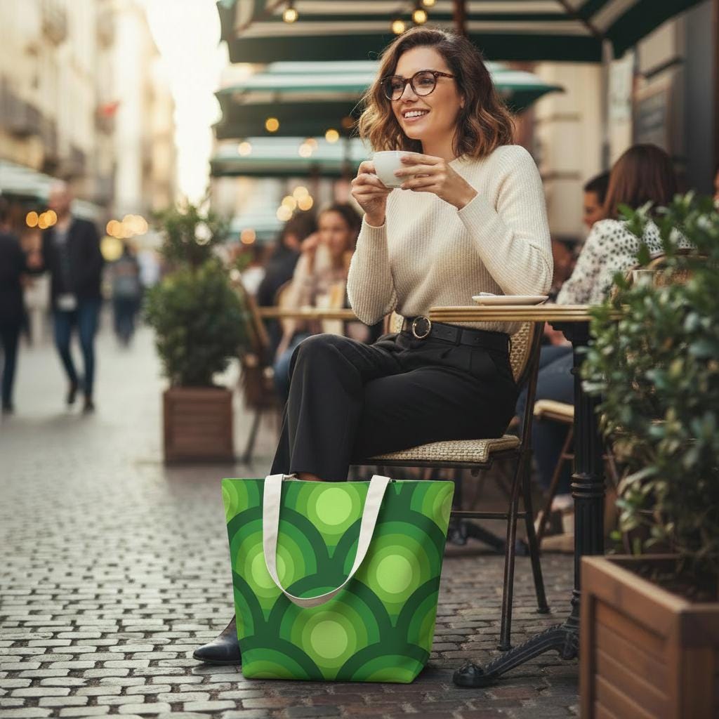 Green Retro 70s Yoga Mat Tote – Cotton Linen Gym & Pilates Bag