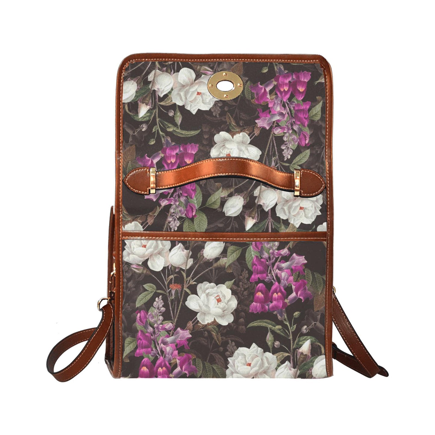 Dark Academia Wildflowers Canvas Crossbody Bag – Black Purple Botanical Vintage Bag