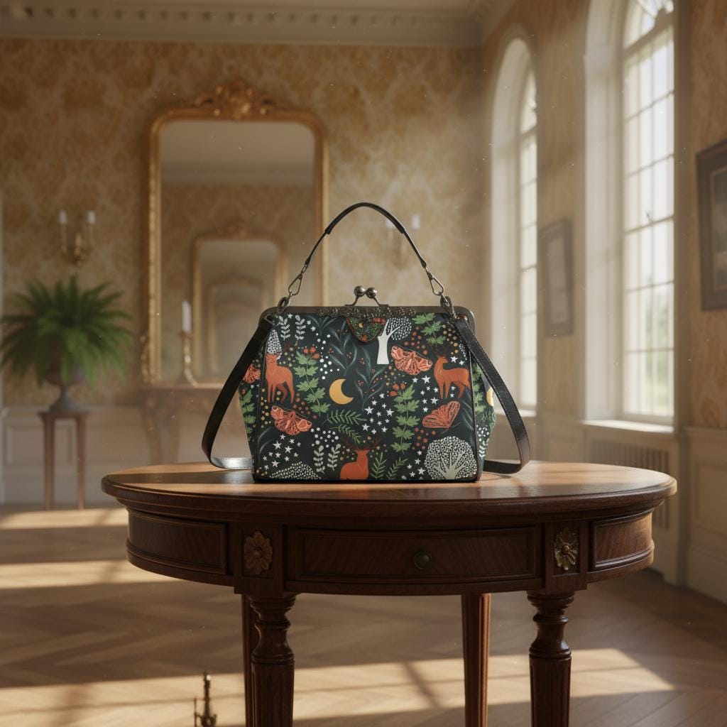Vintage Forest Kisslock Shoulder Handbag – Dark Academia Fashion