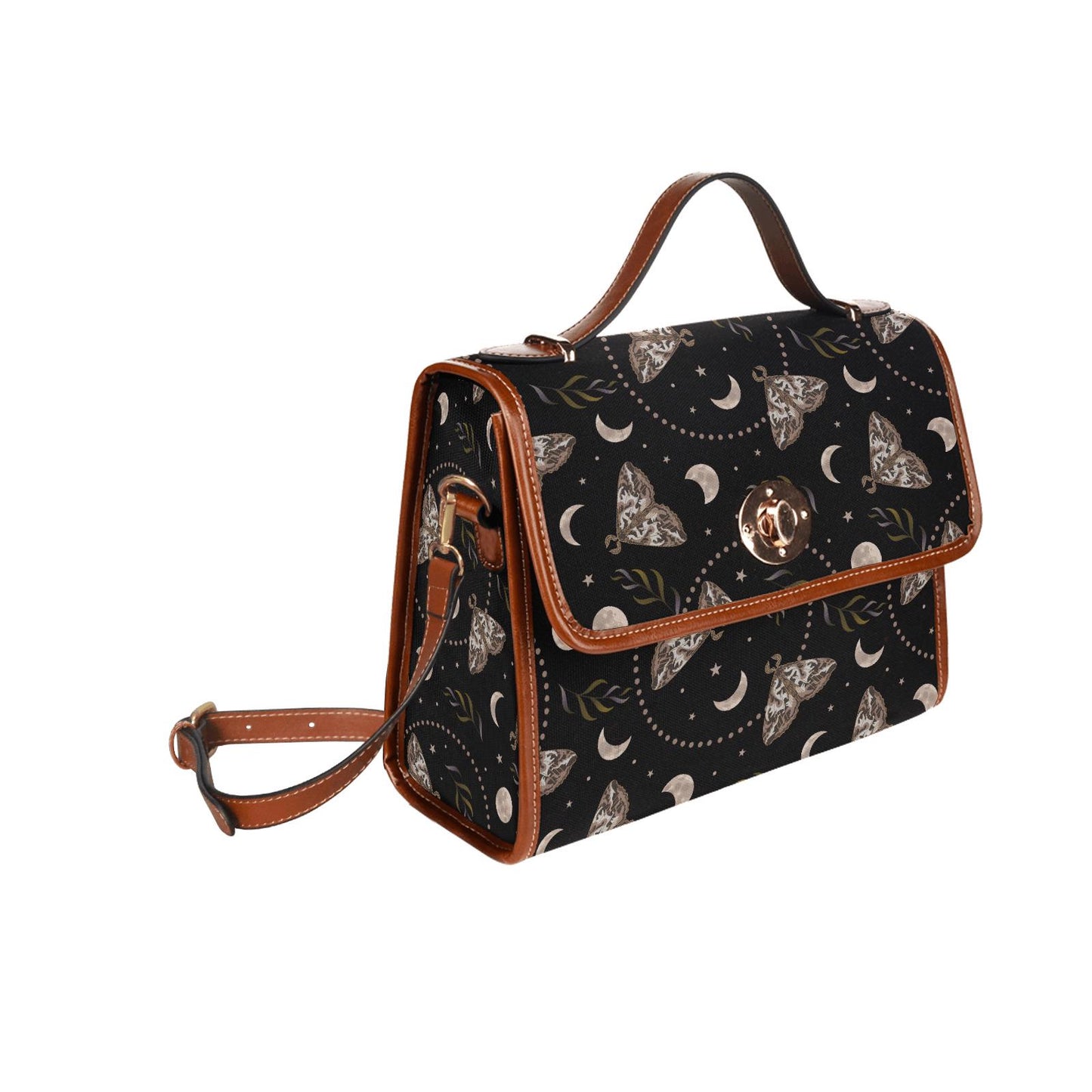 Dark Academia Moths & Moon Stars Canvas Crossbody Bag – Gothic Vintage Handbag