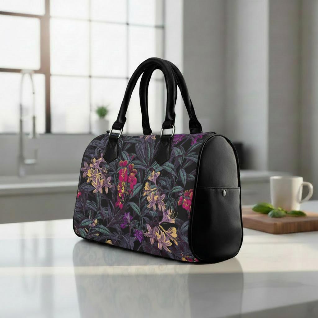 Dark Academia Night Flowers Barrel Handbag – Grunge Gothic Foral Bag