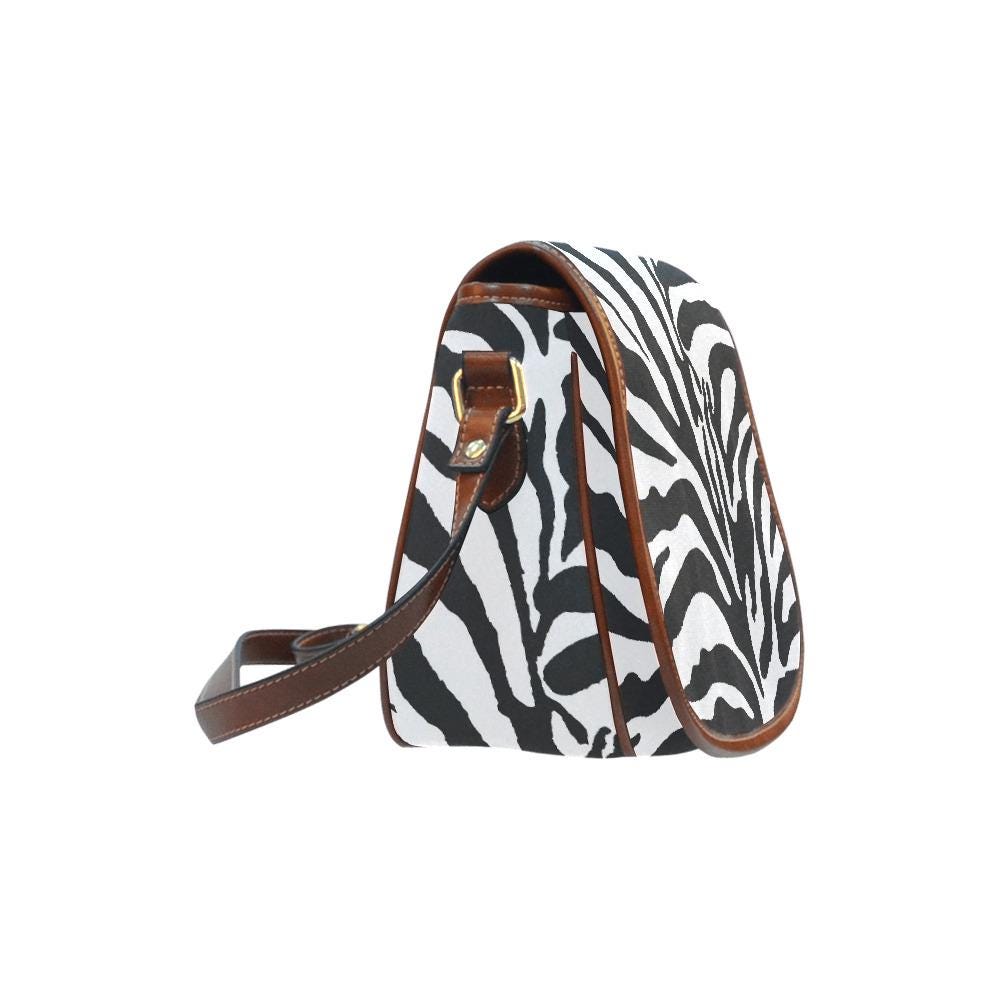 Zebra Print Saddle Bag – Black White Animal Crossbody Handbag