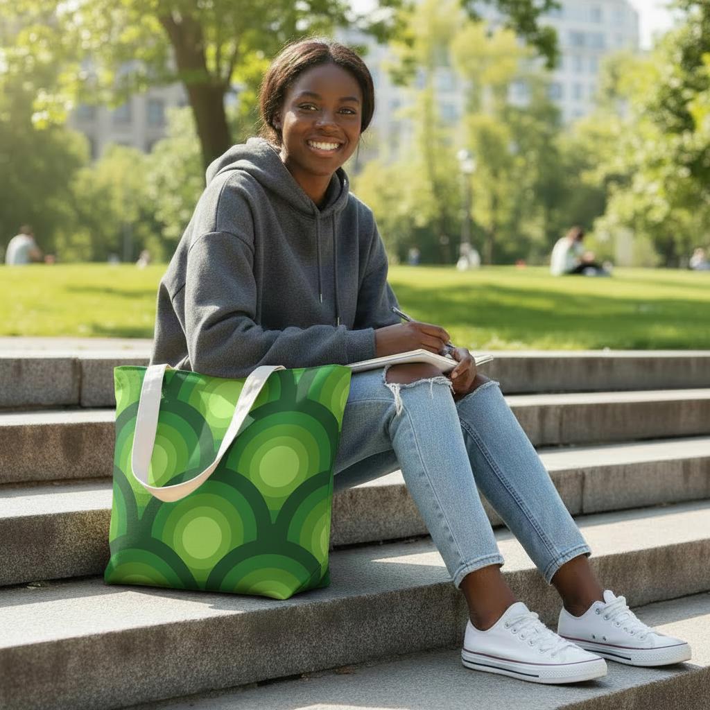 Green Retro 70s Yoga Mat Tote – Cotton Linen Gym & Pilates Bag