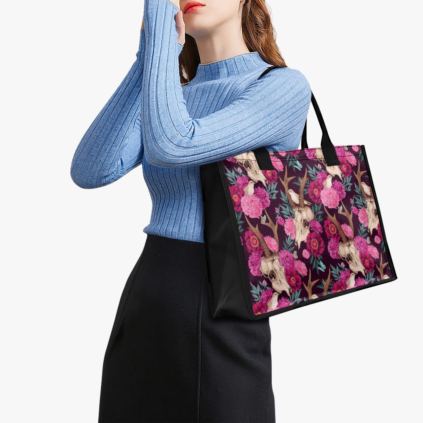 Dark Academia Pink Birds + Skulls Shopping Tote Bag – Gothic Forest Market Bag
