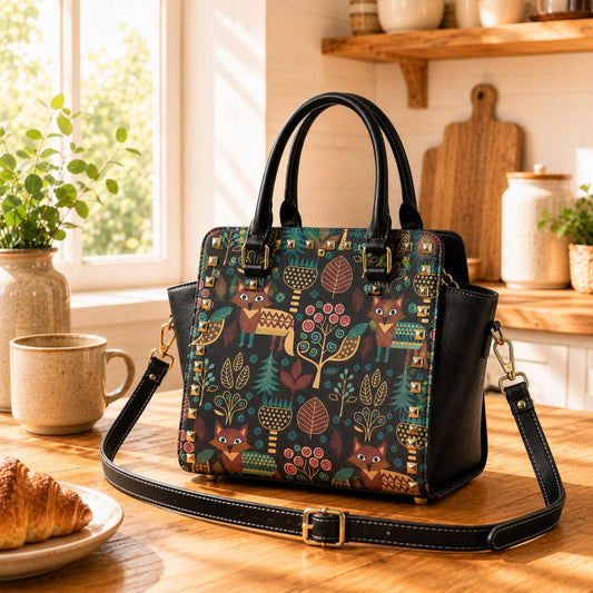 Retro Nordic Folkloric Rivet Shoulder Handbag – Fox Forest Modern Heritage Purse