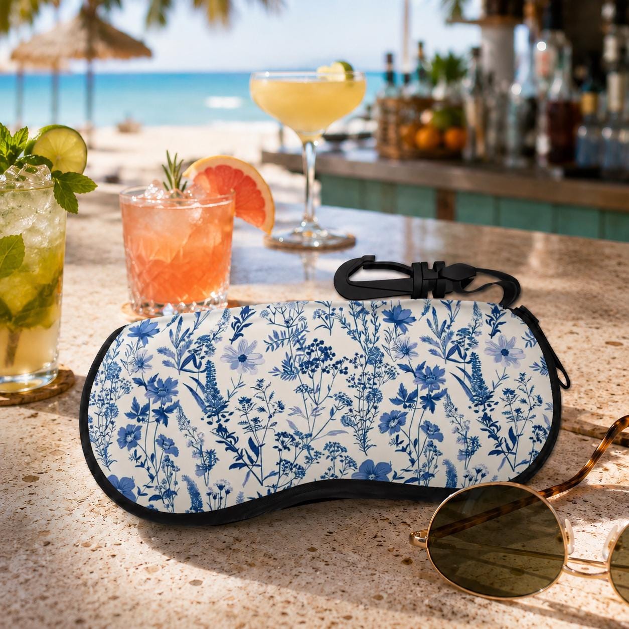 Toile de Jouy Eyeglasses Soft Case – French Vintage Sunglasses Zipper Pouch