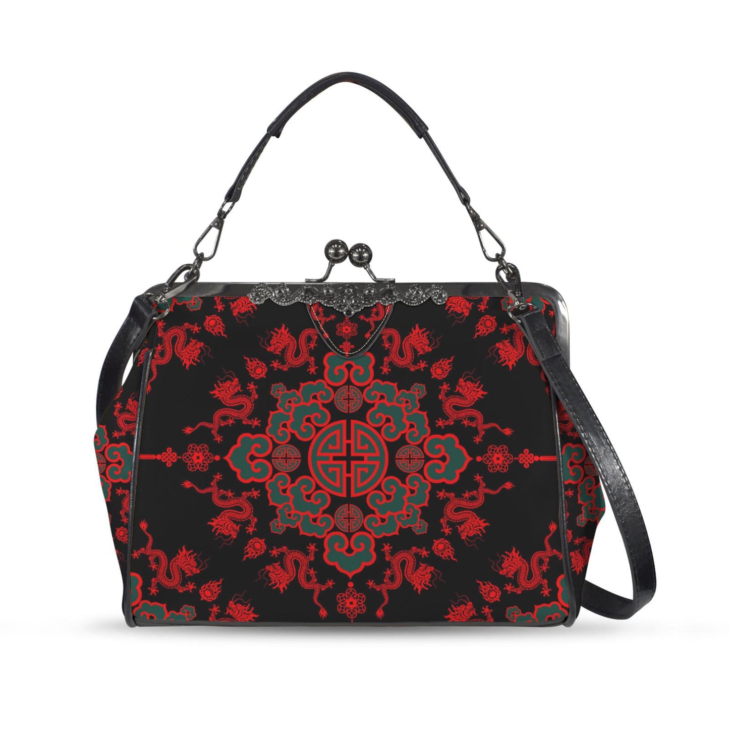 Black Red Gothic Style Kisslock Handbag –  Dark Academia Asia Crossbody Bag