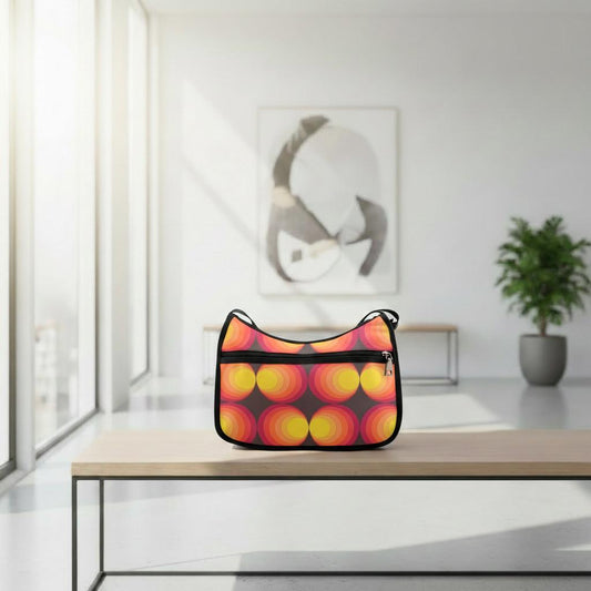 Retro 70s Boho Shoulder Bag – Midcentury Vintage Oxford Fabric Hobo Bag