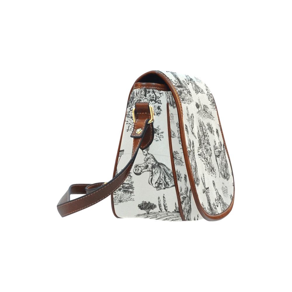 Toile de Jouy Saddle Bag, French Vintage Romantic Crossbody or Shoulder Handbag