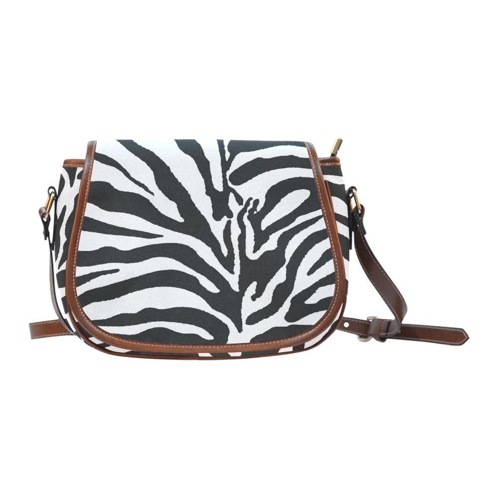 Zebra Print Saddle Bag – Black White Animal Crossbody Handbag