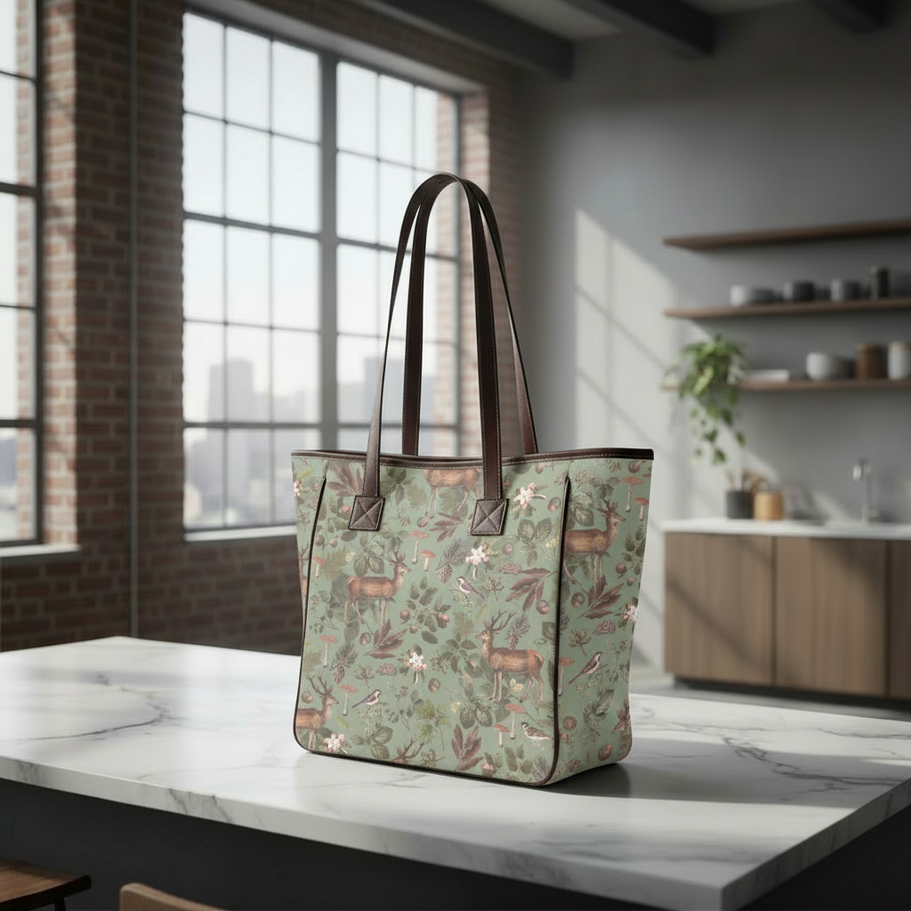 Forest Deer Vintage Dark Academia Style Handbag – Classic Large Tote Bag
