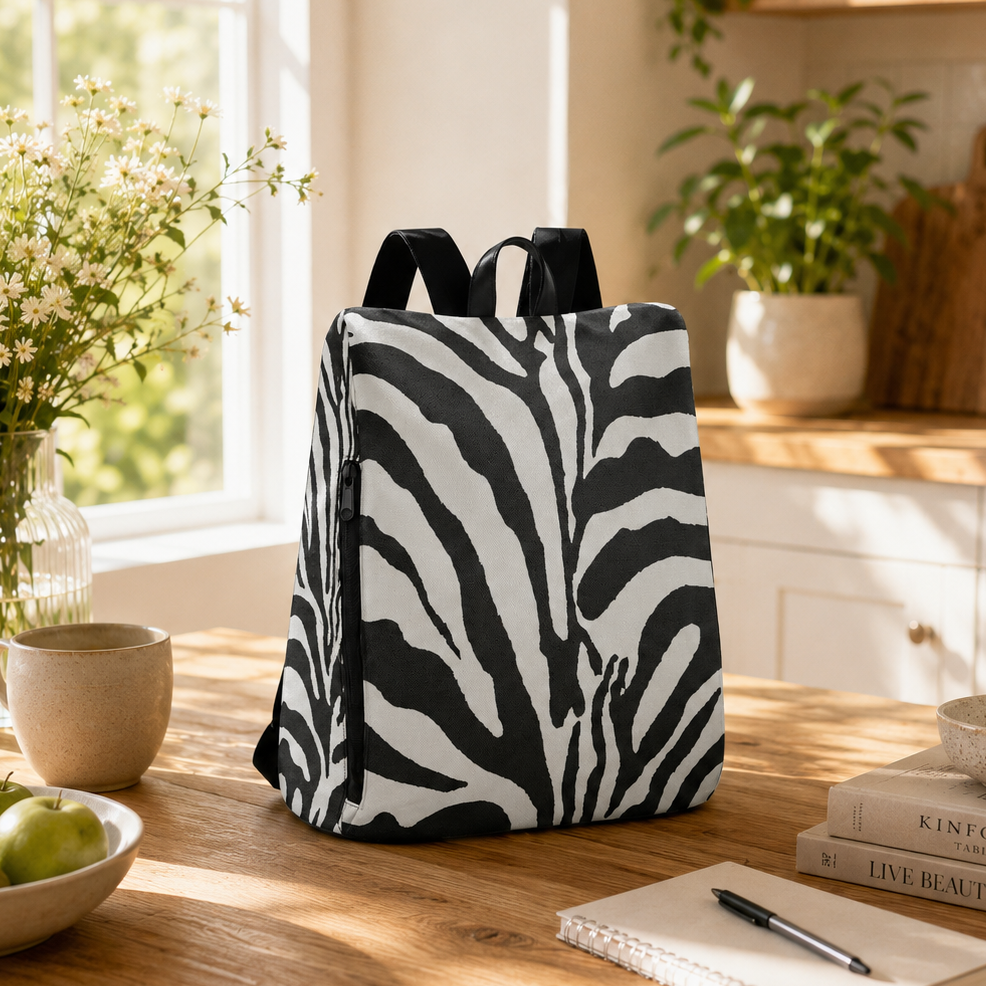 Zaino in tela zebrata bianca e nera - Zaino da giorno con stampa animalier