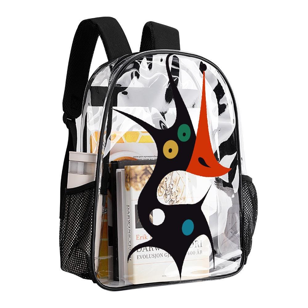 Clear PVC Backpack, Monster Print, School Travel Business Daypack with Side Pockets
