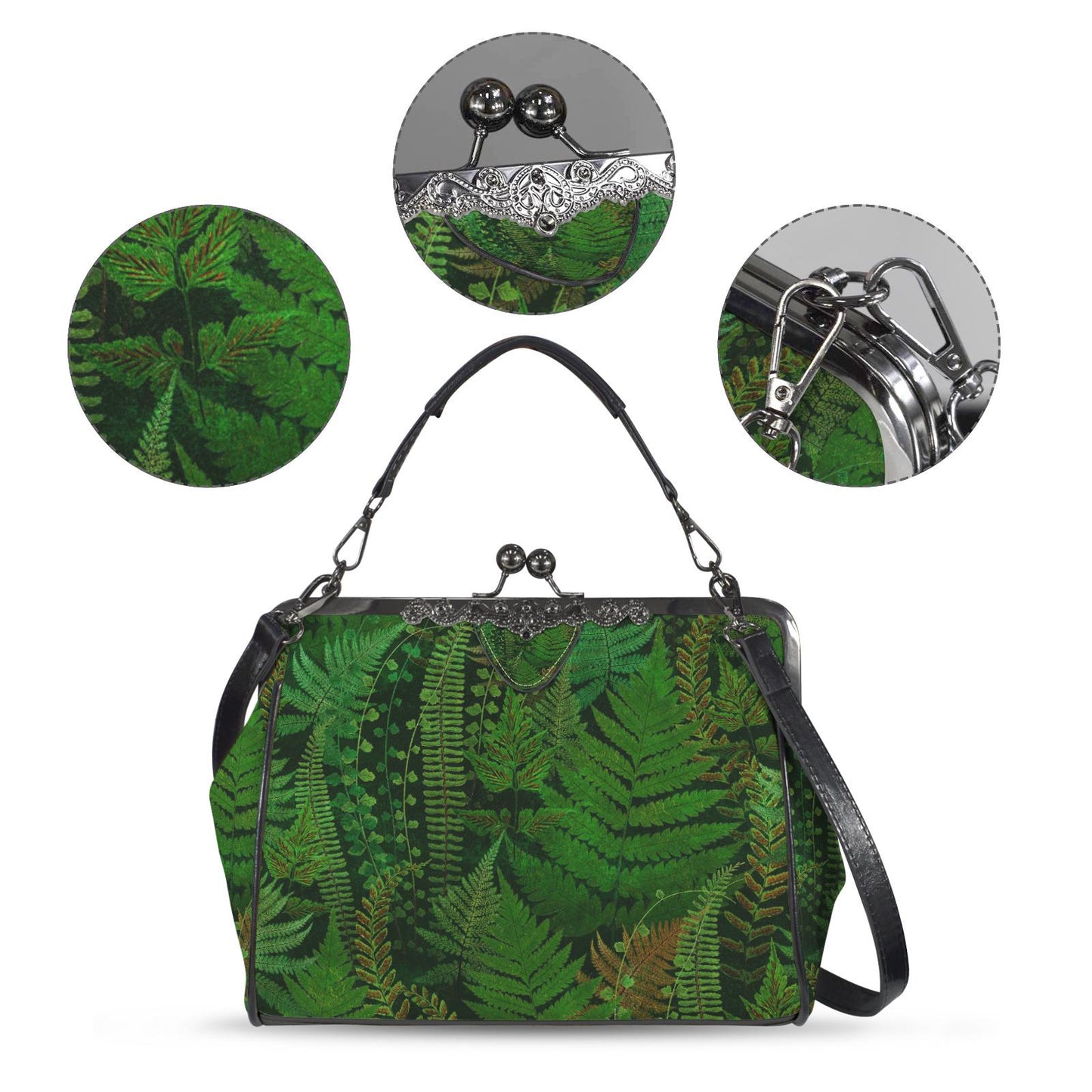 Dark Academia Green Fern Kisslock Crossbody Handbag - Vintage Forest Bag