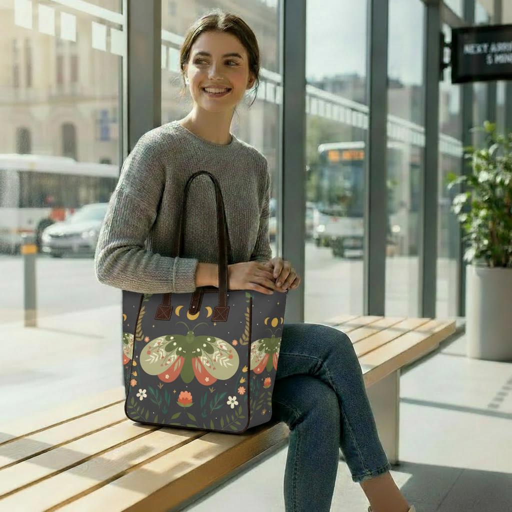 Moths & Moon Dark Academia Style Handbag – Classic Large Tote Bag