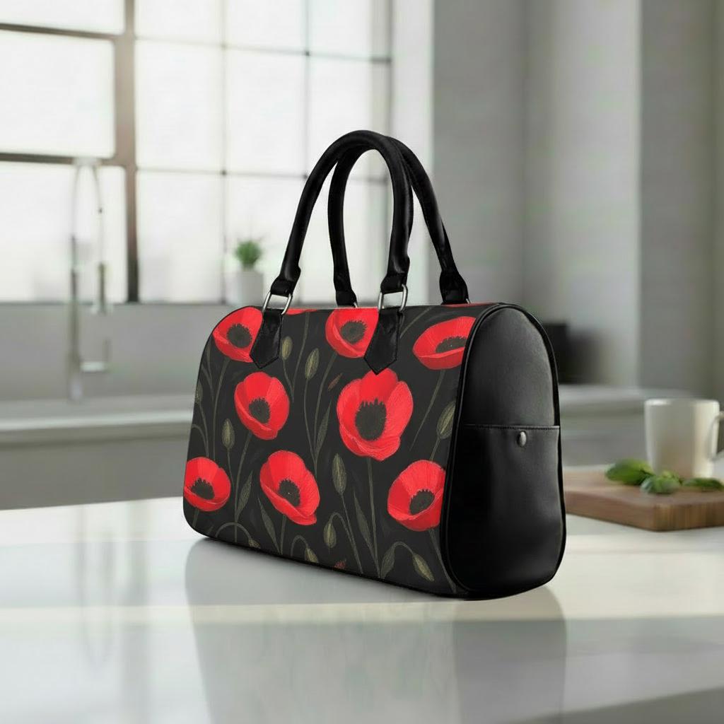 Black Red Poppies Barrel Handbag – Gothic Alternative Everyday Purse