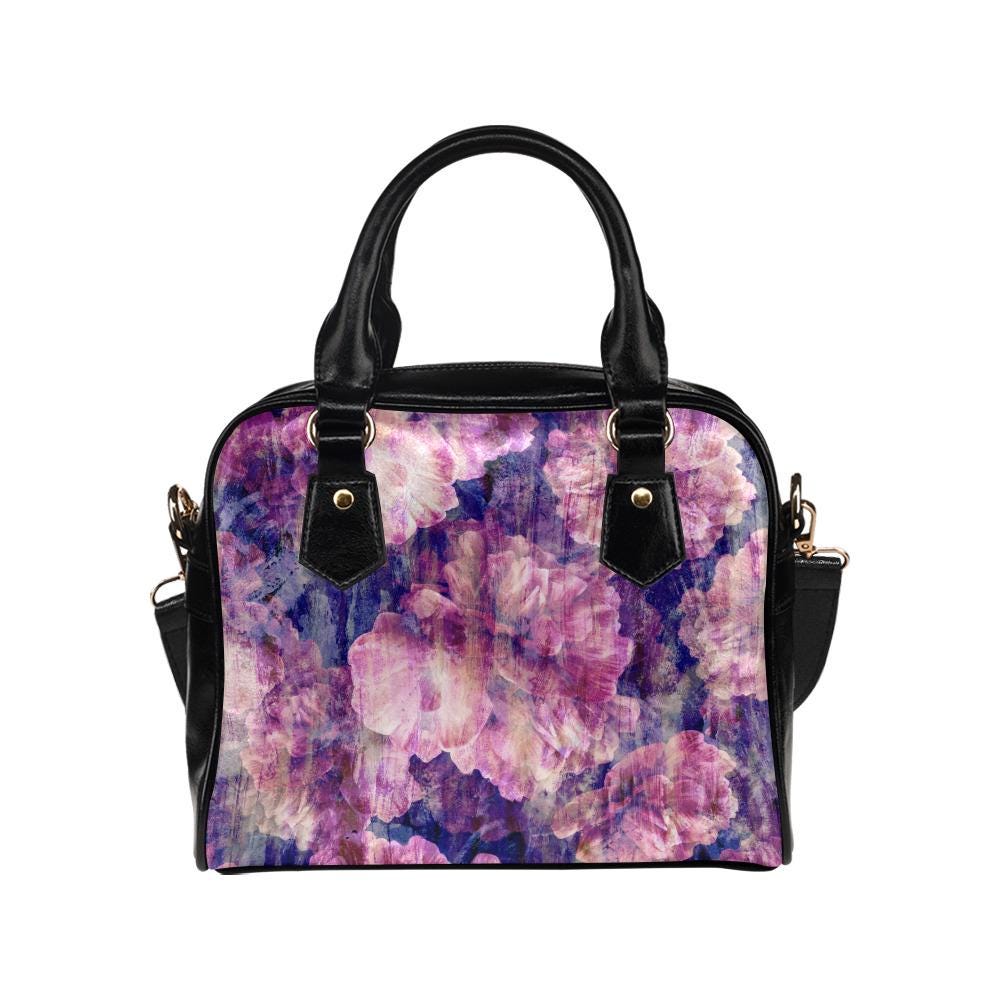 Bold Pink Purple Vintage Flowers Top Handle Shoulder Bag