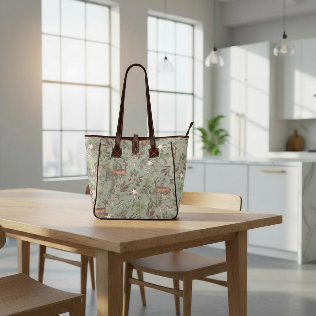 Forest Deer Vintage Dark Academia Style Handbag – Classic Large Tote Bag