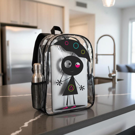 Clear PVC Backpack, Monster Graphic, Travel Work School Bag