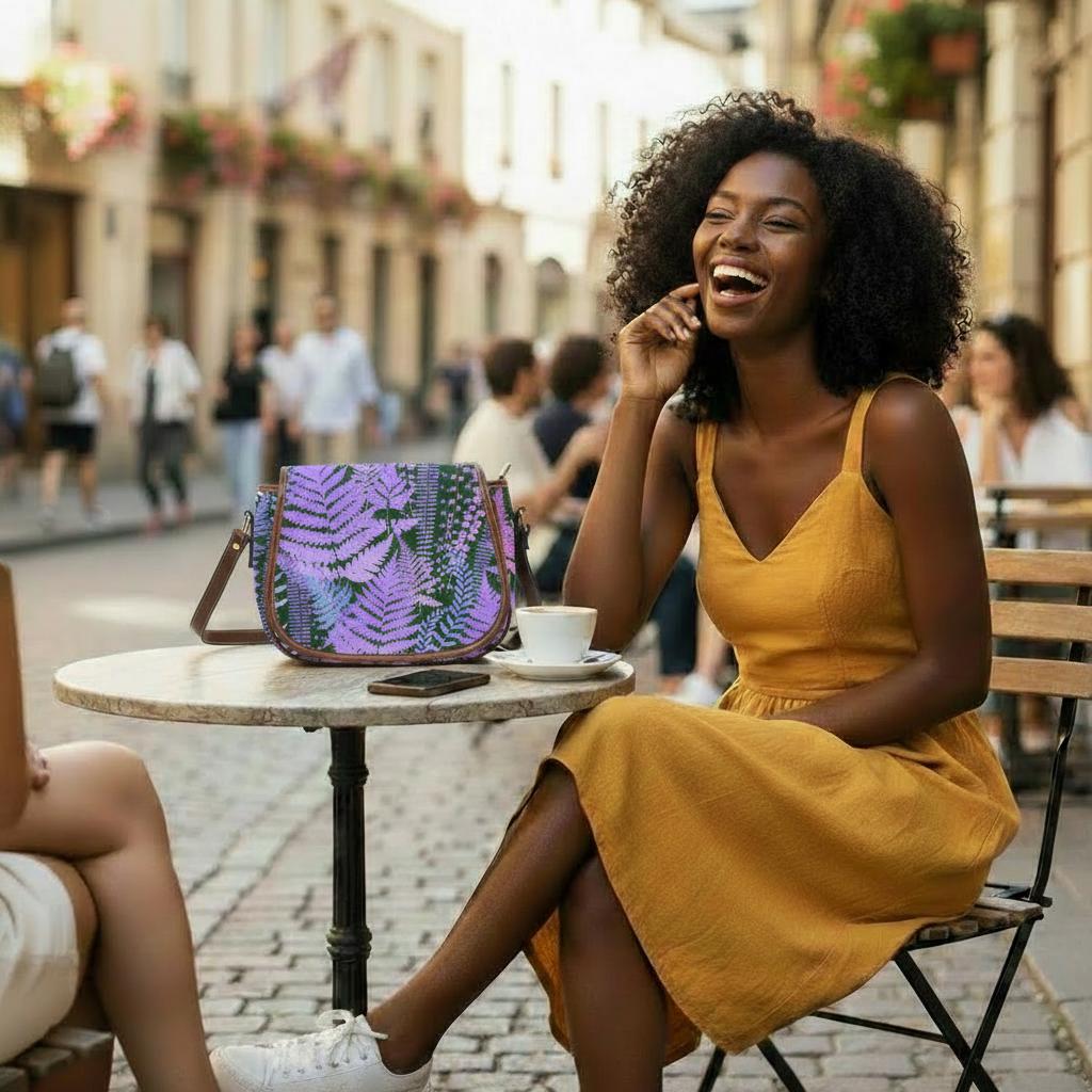 Purple Fern Dark Academia Saddle Bag - Moody Forest Crossbody Handbag