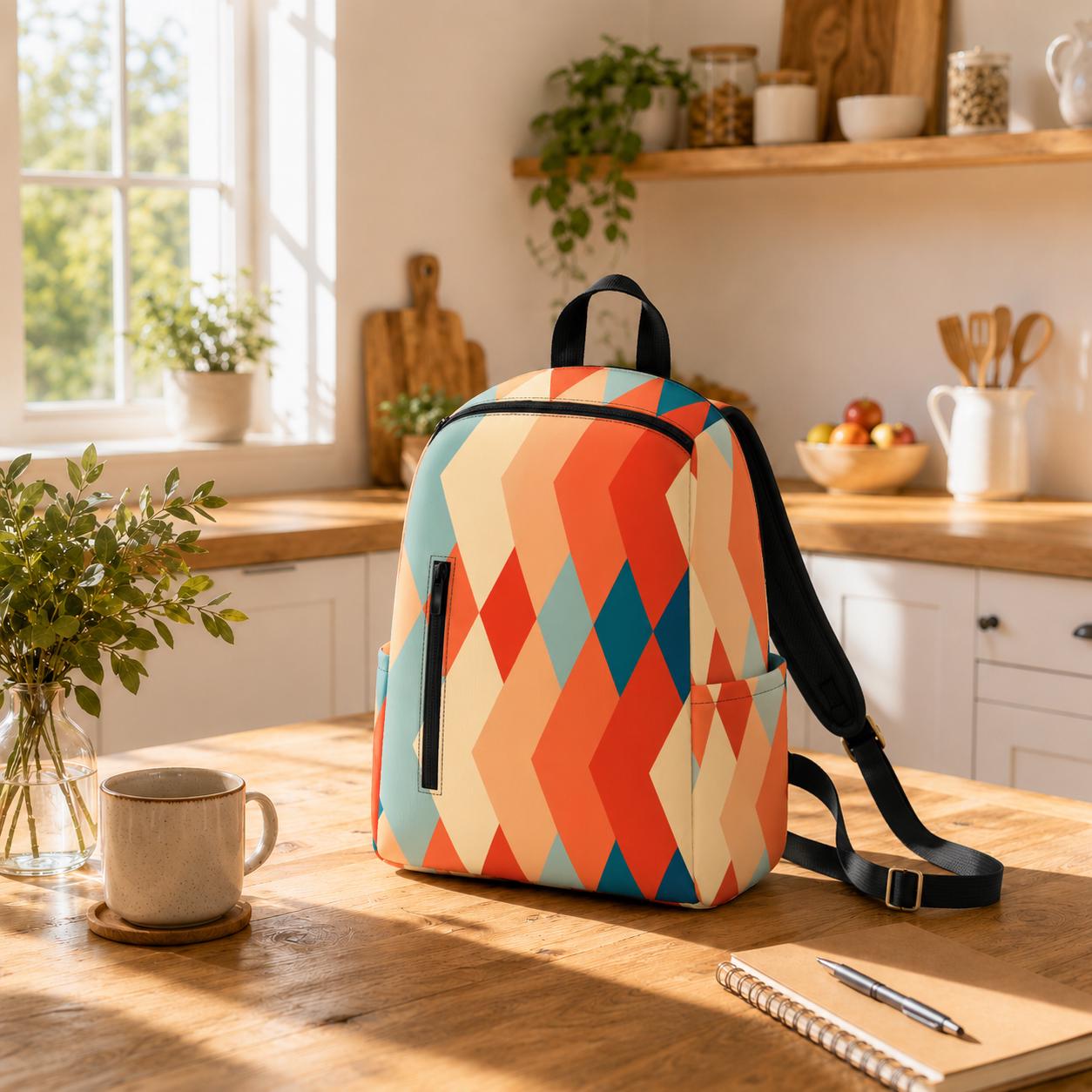 Retro 60s Backpack – Midcentury Diamonds Twill Zipper Daypack