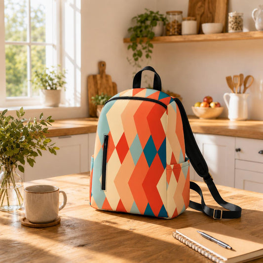 Retro 60s Backpack – Midcentury Diamonds Twill Zipper Daypack