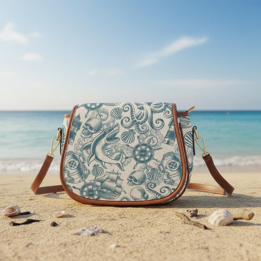 Nautical Shark Sealife Saddle Bag – Vintage Maritime Crossbody Handbag