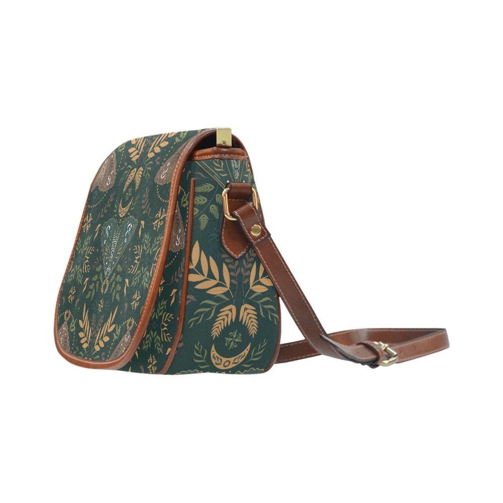Nordic Folkloric Pattern Saddle Bag - Modern Heritage Crossbody Handbag