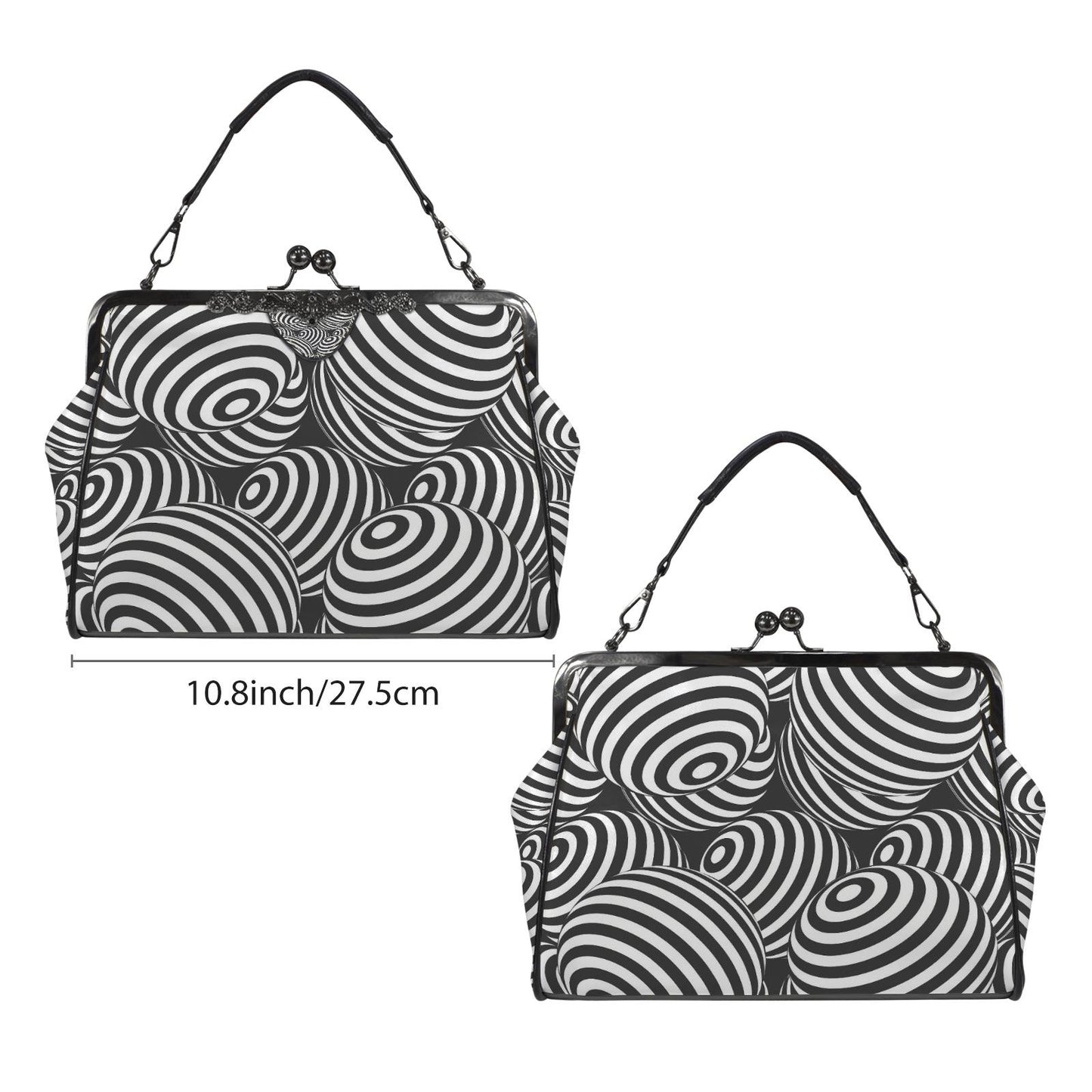 Black White Op-Art Kisslock Crossbody Bag – Vintage 80s Monochrome Handbag