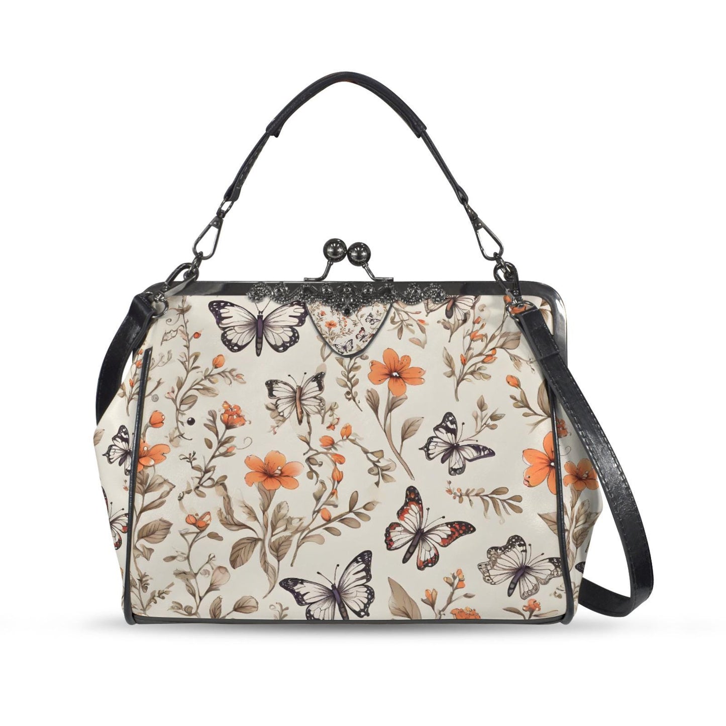 Toile de Jouy Kisslock Crossbody Shoulder Bag - Vintage Millefiori Floral Handbag
