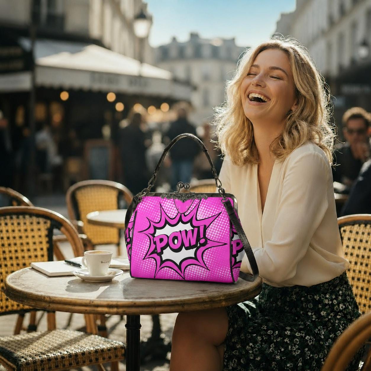 Pop Art Y2k Comic Vegan Kisslock Bag – Pink Bold Graphic Crossbody Handbag
